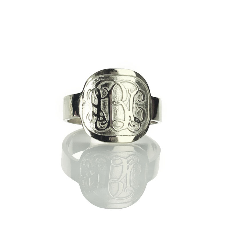 Fancy Script Men's Engraved Monogram Ring - Glamour