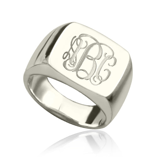 Engraved Square Designs Monogram Ring - Glamour