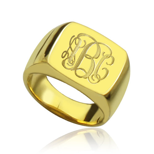 Engraved Square Designs Monogram Ring - Glamour