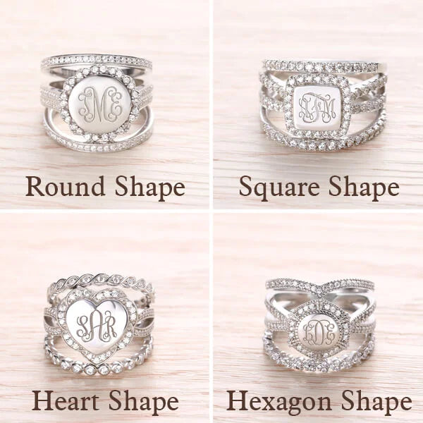 Engraved CZ Stacking Monogram Rings In Sterling Silver - Glamour