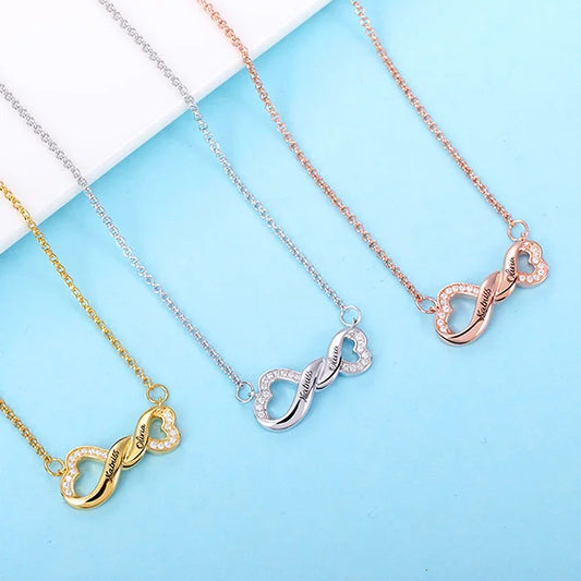 Engraved Infinity Double Heart Name Necklace