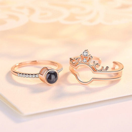 Personalized Photo&100 Languages Crown Projection Ring Set