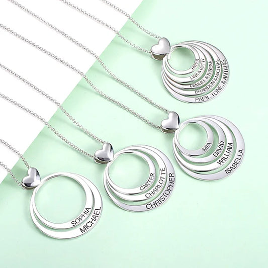 Personalized Family Stacked Circles Heart Necklace