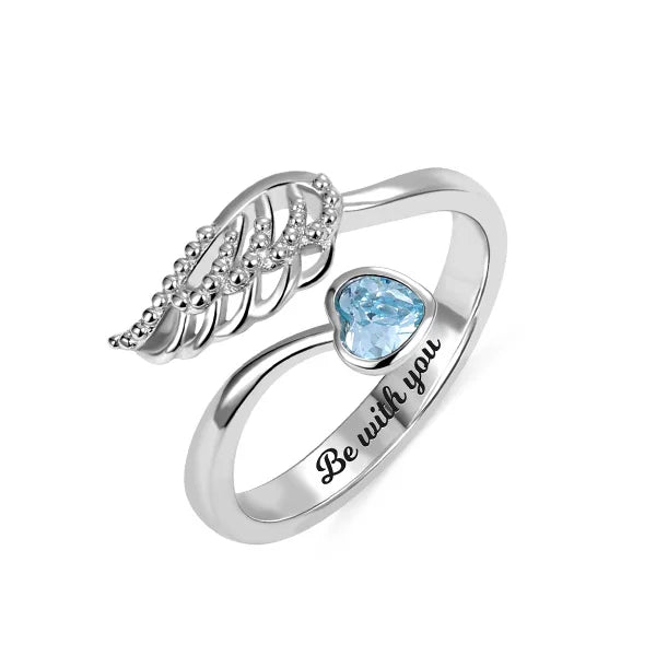 Personalized "Forever by My Side" Angel Wing Ring Sterling Silver - Glamour