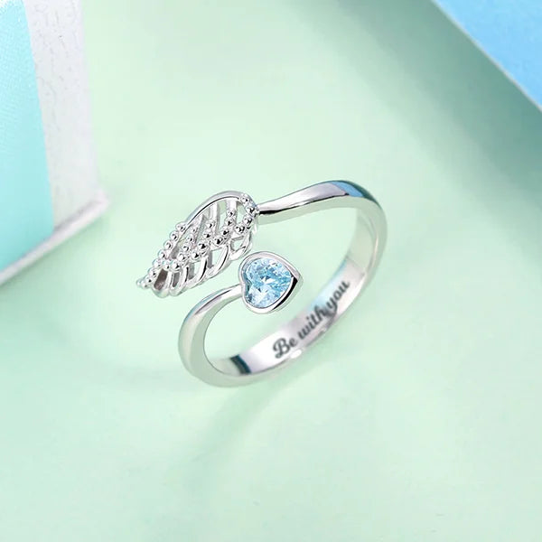 Personalized "Forever by My Side" Angel Wing Ring Sterling Silver - Glamour