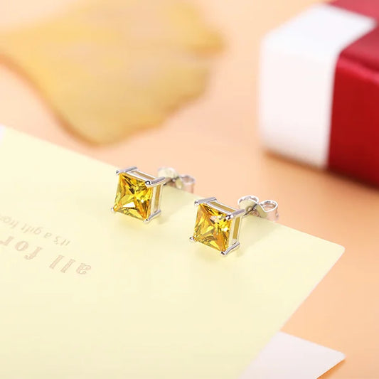 Personalized Square Birthstone Stud Earrings