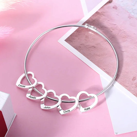 Personalized Heart Pendant Bangle Bracelet