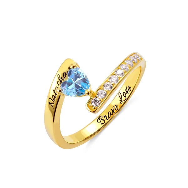 Engraved One Heart Birthstone Ring - Glamour