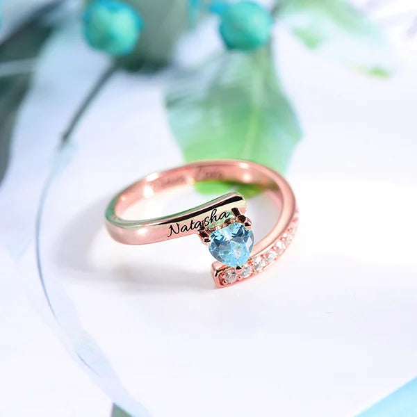 Engraved One Heart Birthstone Ring - Glamour