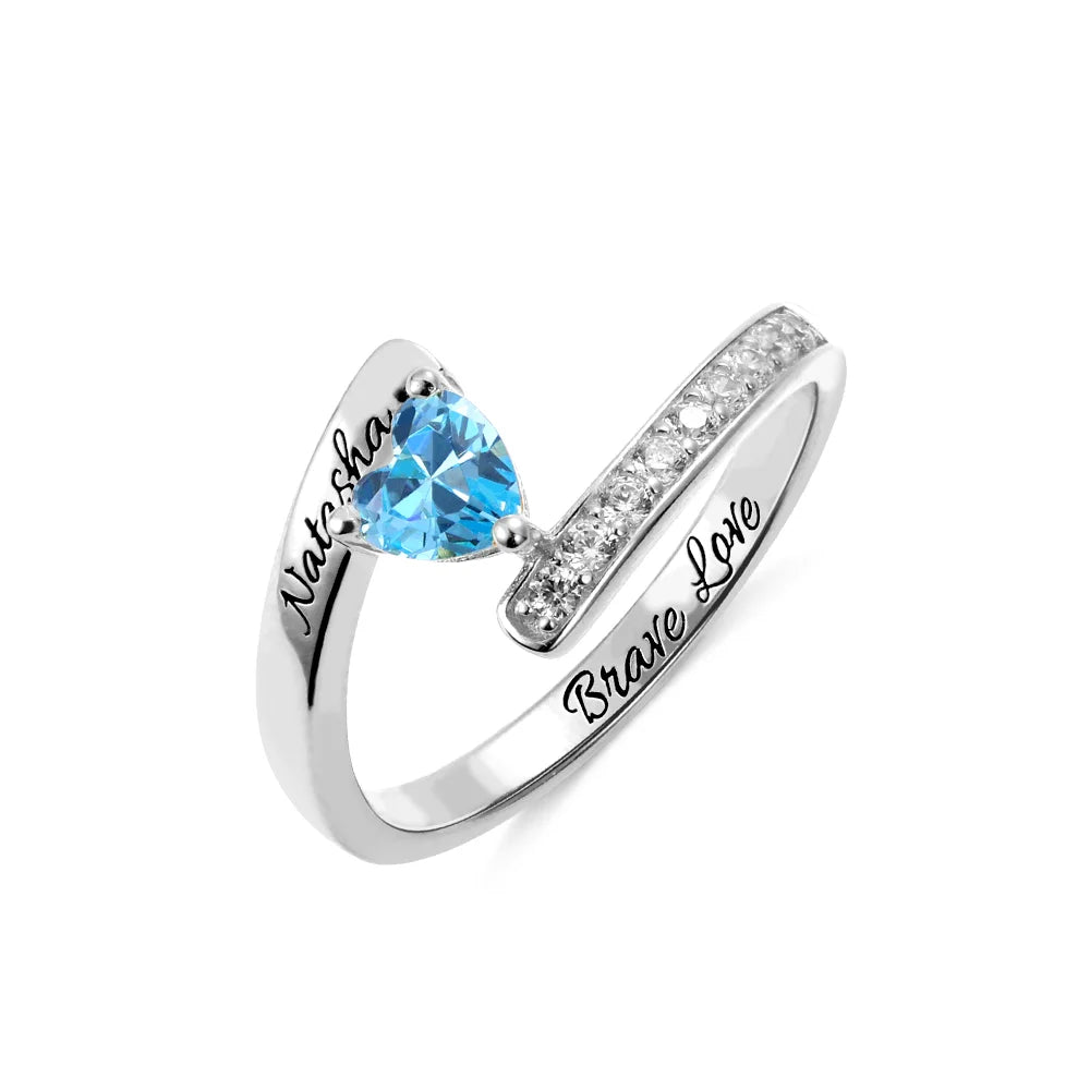 Engraved One Heart Birthstone Ring - Glamour