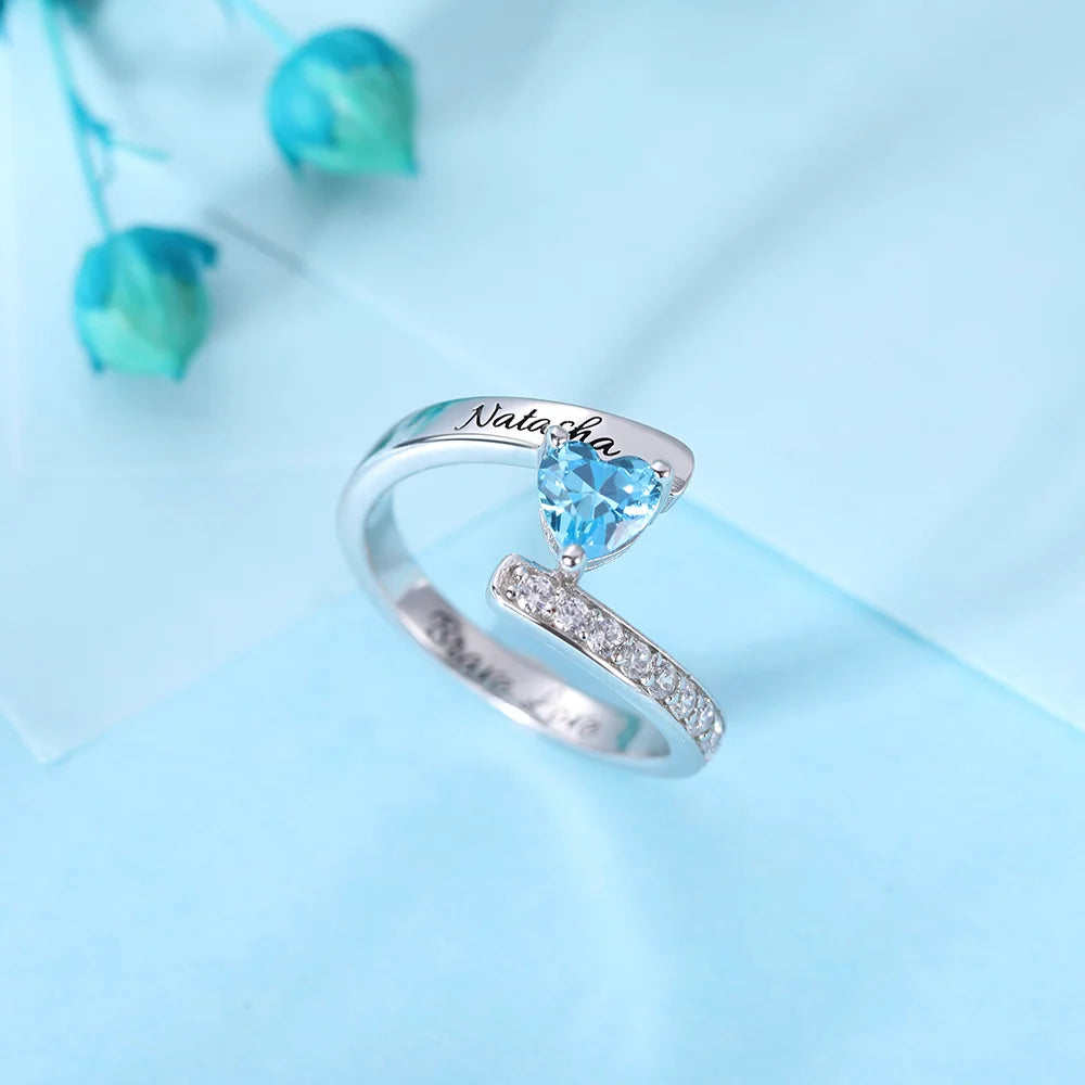 Engraved One Heart Birthstone Ring - Glamour