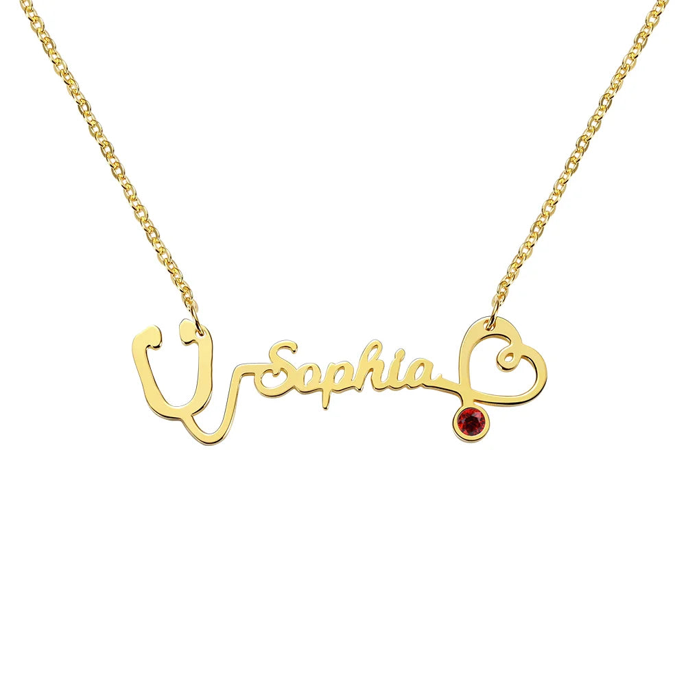 Personalized Name Stethoscope Necklace - Glamour