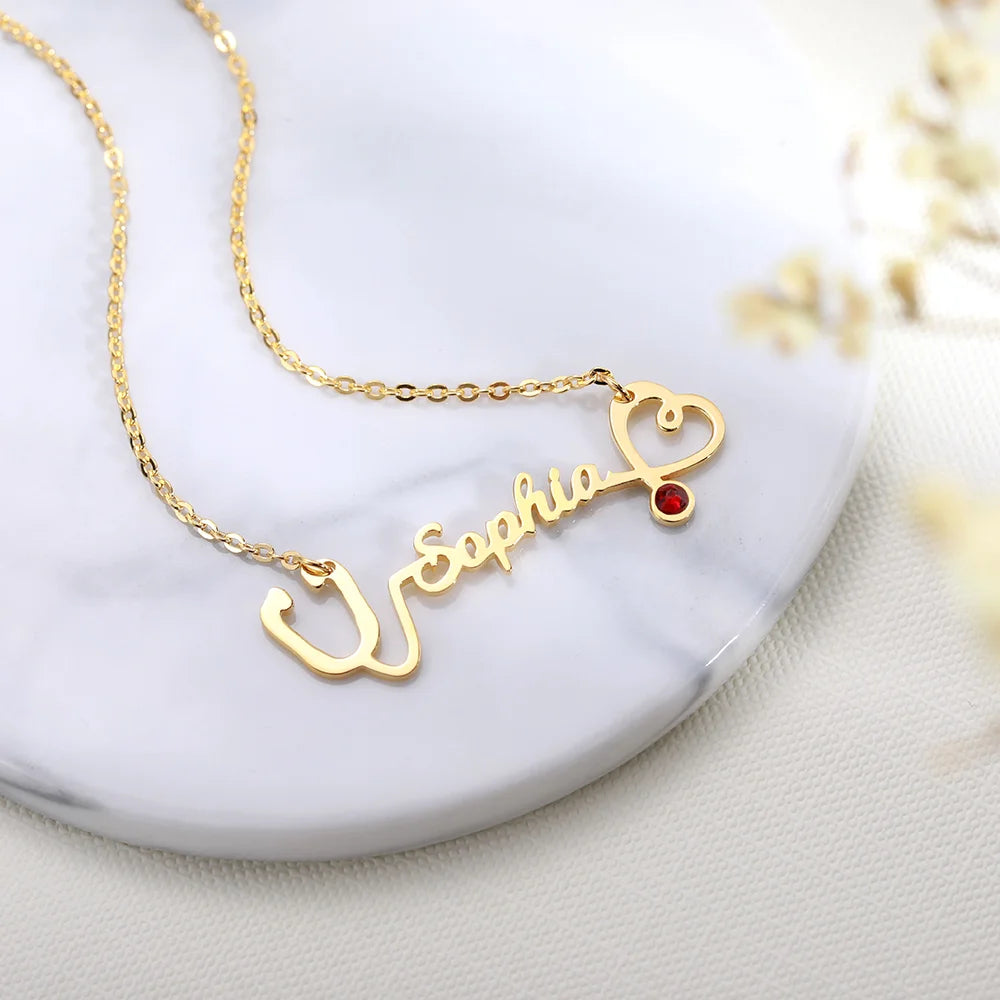 Personalized Name Stethoscope Necklace - Glamour