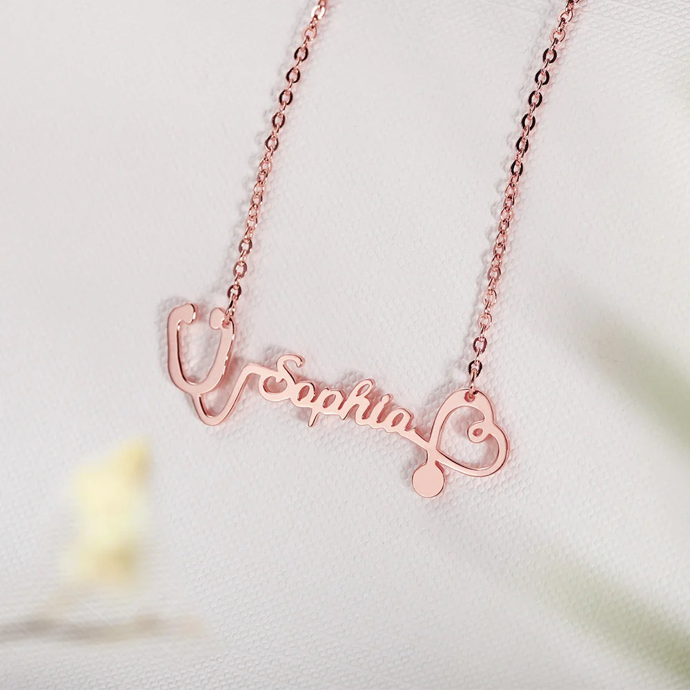 Personalized Name Stethoscope Necklace - Glamour