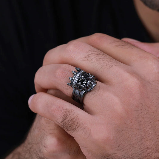 Engraved Skeleton King Ring with Birthstone