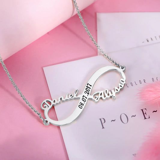 Custom 2 Names Infinity Necklace with Date