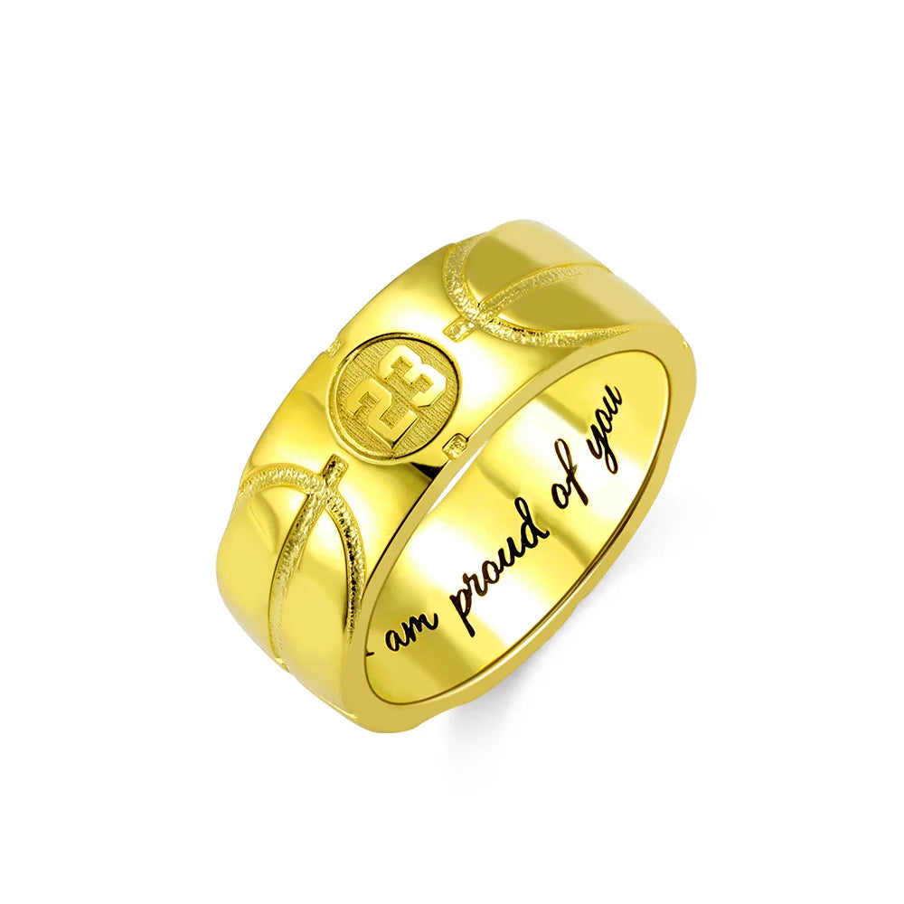 Engraved Basketball Signet Ring - Glamour