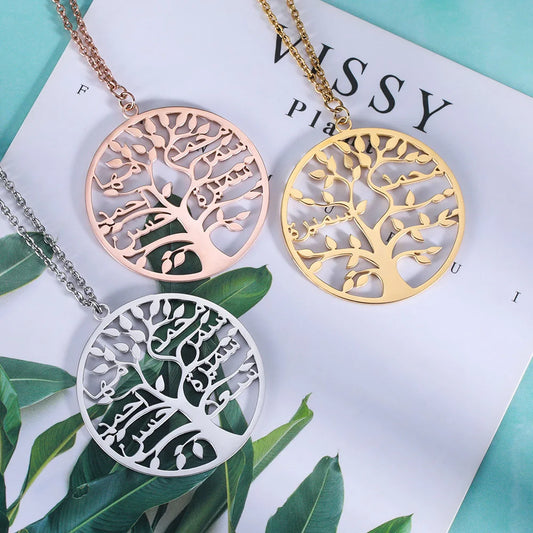 Sterling Silver Personalized Family Tree Arabic Name Necklace