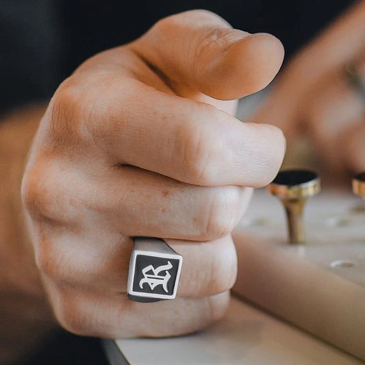 Customized Initial Signet Ring In Sterling Silver