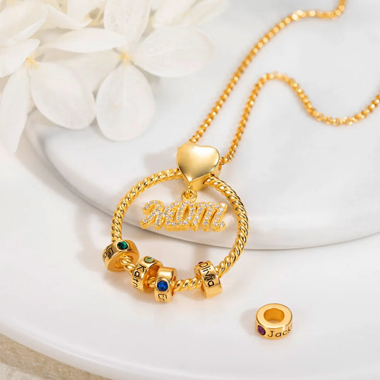 Personalized Name and Birthstone Family Necklace for Mother in Gold