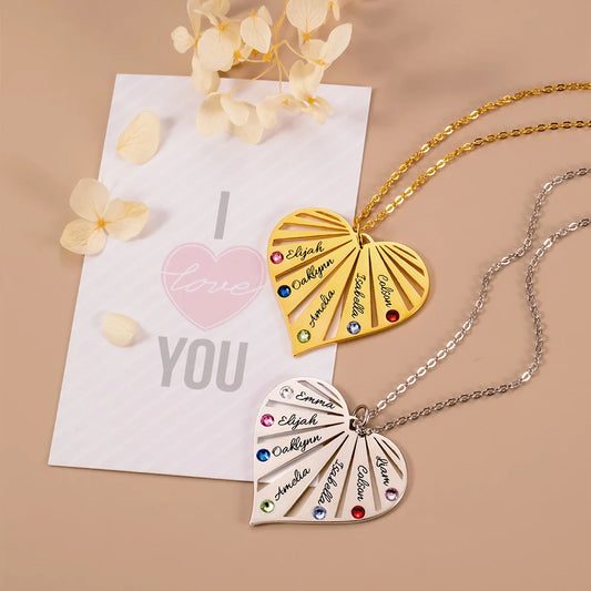 Personalized Split Heart Birthstones Necklace