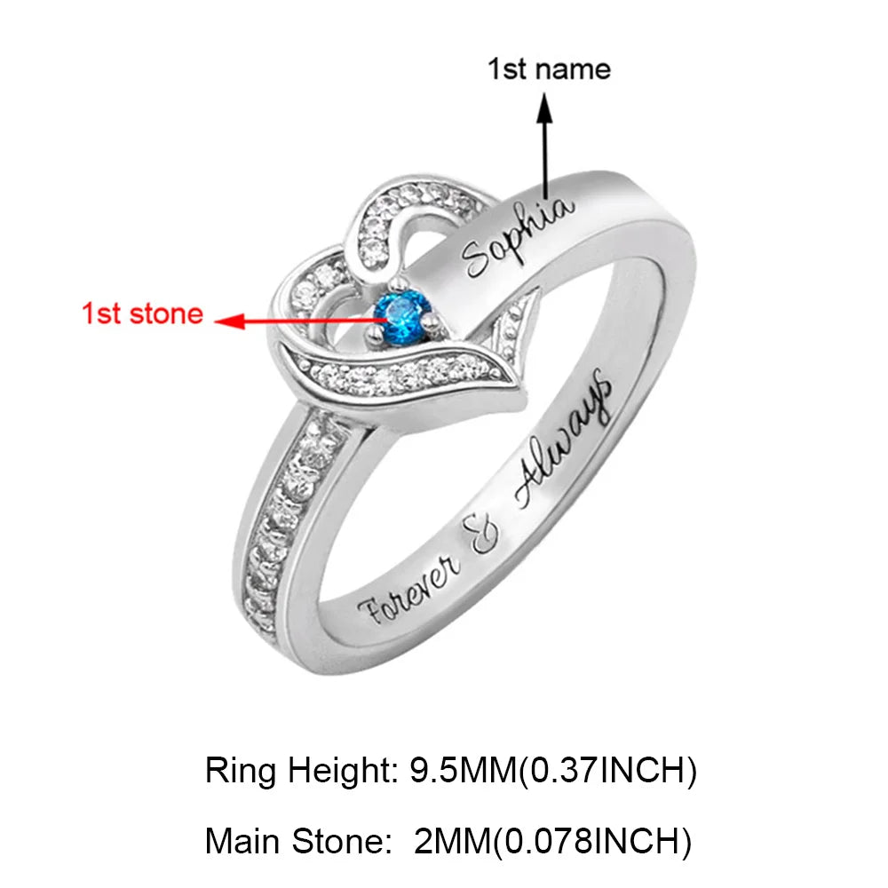 Customized Hearts and Birthstones Family Ring in Silver 925 - Glamour