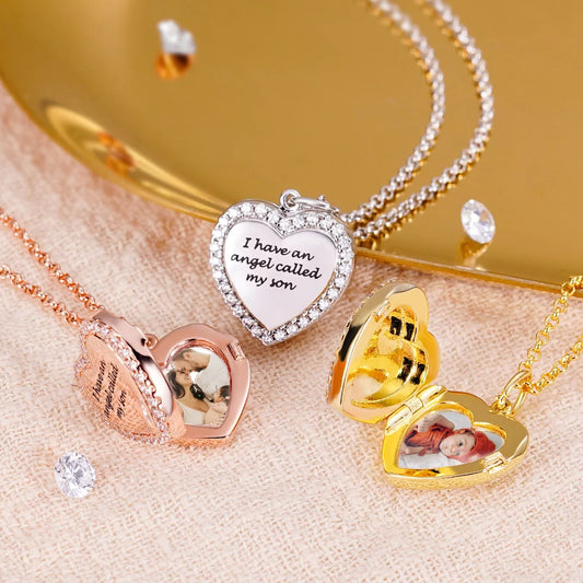 Personalized Cubic Zirconia Heart Photo Necklace