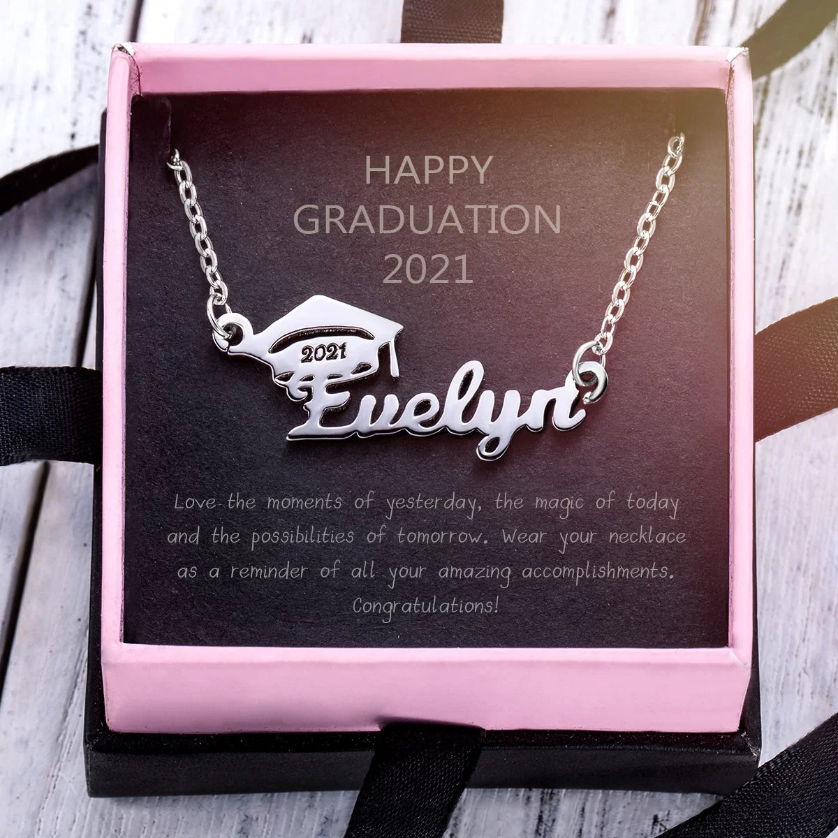 Personalized Bachelor Cap Name Necklace Graduation Gifts - Glamour