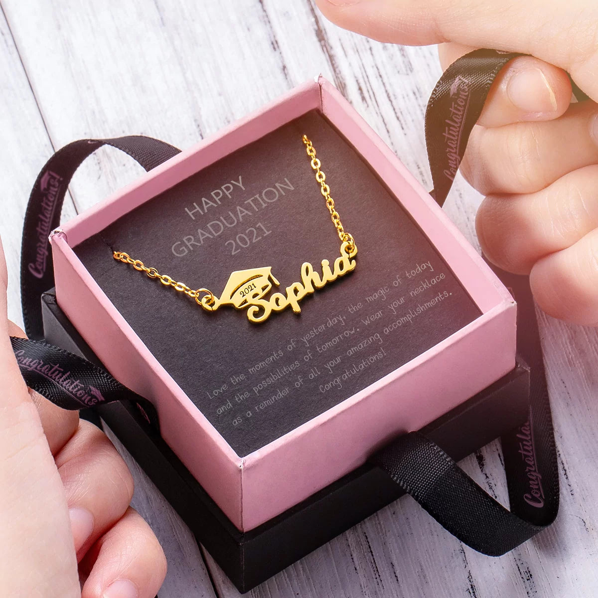 Personalized Bachelor Cap Name Necklace Graduation Gifts - Glamour