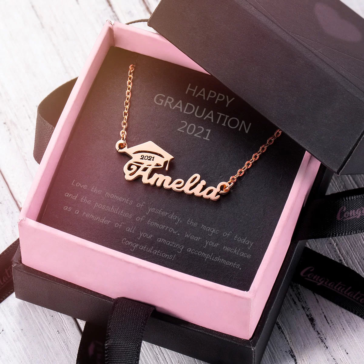 Personalized Bachelor Cap Name Necklace Graduation Gifts - Glamour