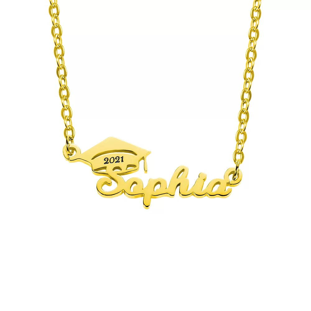 Personalized Bachelor Cap Name Necklace Graduation Gifts - Glamour