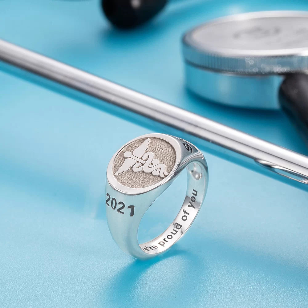 Personalized Caduceus Medical Signet Ring - Glamour