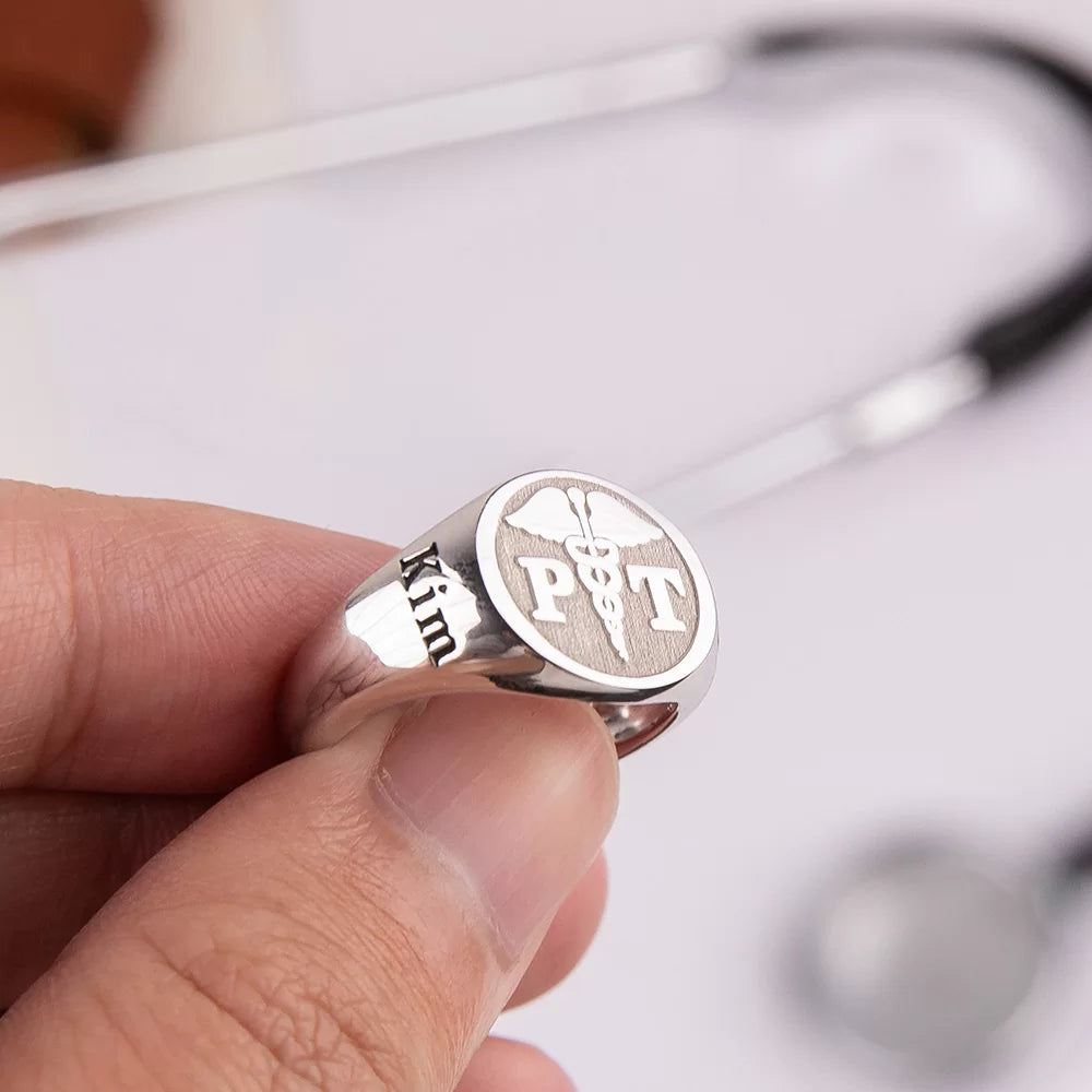 Personalized Caduceus Medical Signet Ring - Glamour