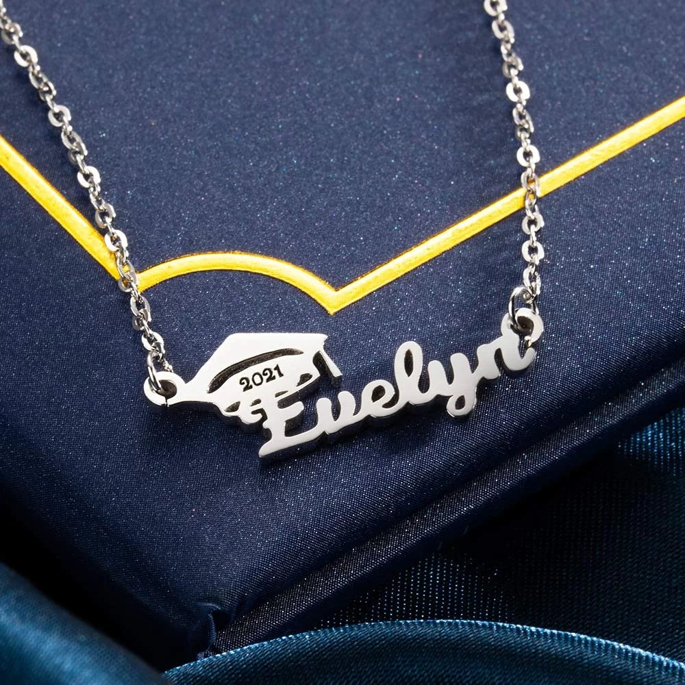 Personalized Bachelor Cap Name Necklace Graduation Gifts - Glamour