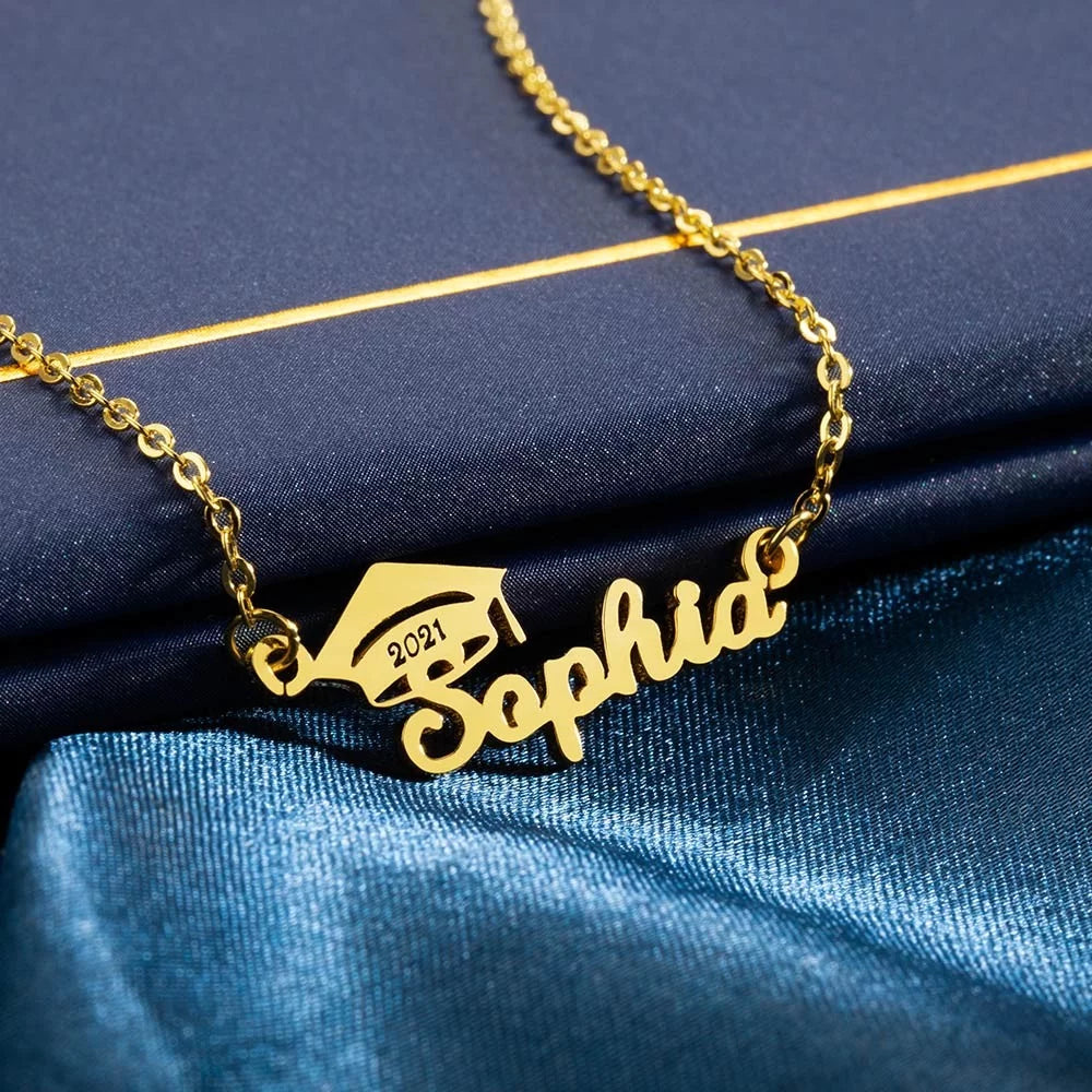 Personalized Bachelor Cap Name Necklace Graduation Gifts - Glamour