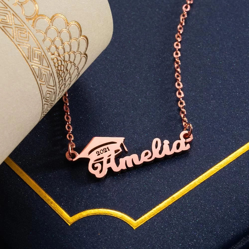 Personalized Bachelor Cap Name Necklace Graduation Gifts - Glamour