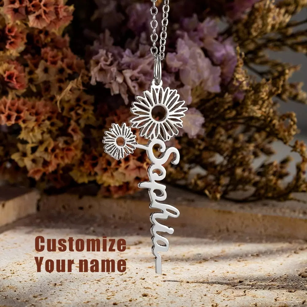 Dainty Floral Name Necklace with Birth Flower - Glamour