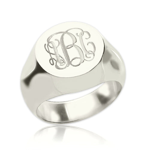 Engravable Signet Radiant Monogram Ring Sterling Silver - Glamour