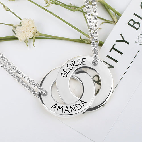 Engraved Interlocking Two Circle Necklace