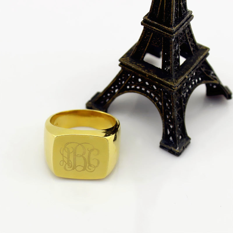 Engraved Square Designs Monogram Ring - Glamour