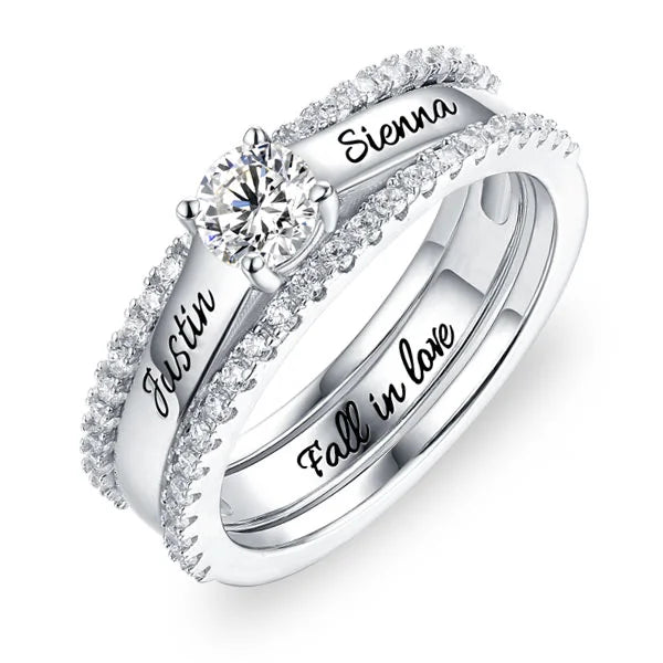 Engraved Promise Ring Set With Cubic Zirconia in Sterling Silver - Glamour