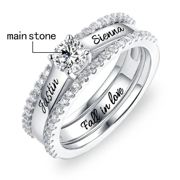 Engraved Promise Ring Set With Cubic Zirconia in Sterling Silver - Glamour