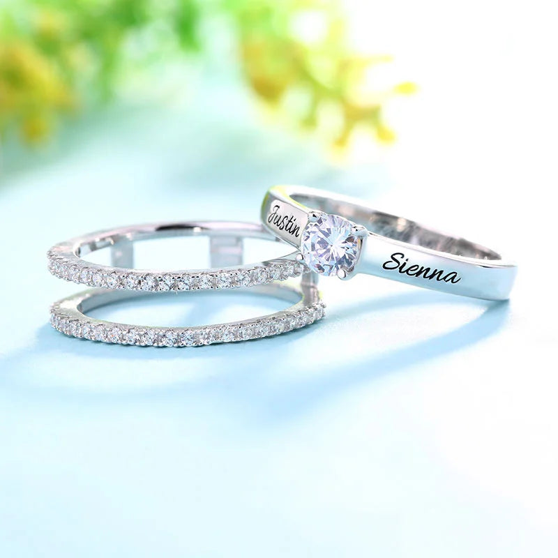 Engraved Promise Ring Set With Cubic Zirconia in Sterling Silver - Glamour