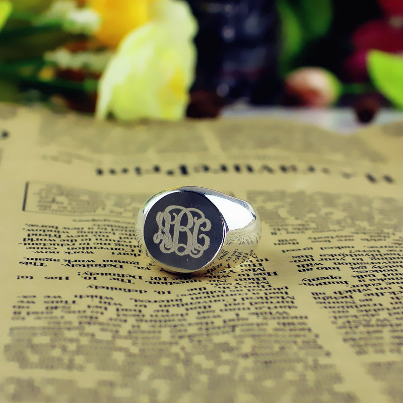 Engravable Signet Radiant Monogram Ring Sterling Silver - Glamour