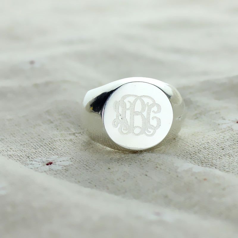 Engravable Signet Radiant Monogram Ring Sterling Silver - Glamour