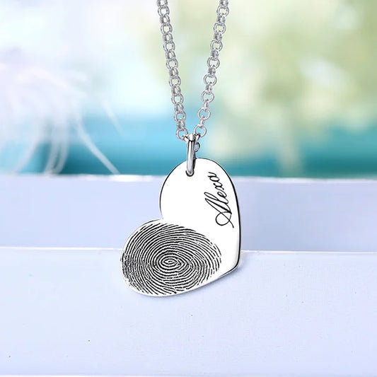 Personalized Fingerprint Heart Necklace With Name