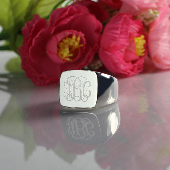 Engraved Square Designs Monogram Ring - Glamour