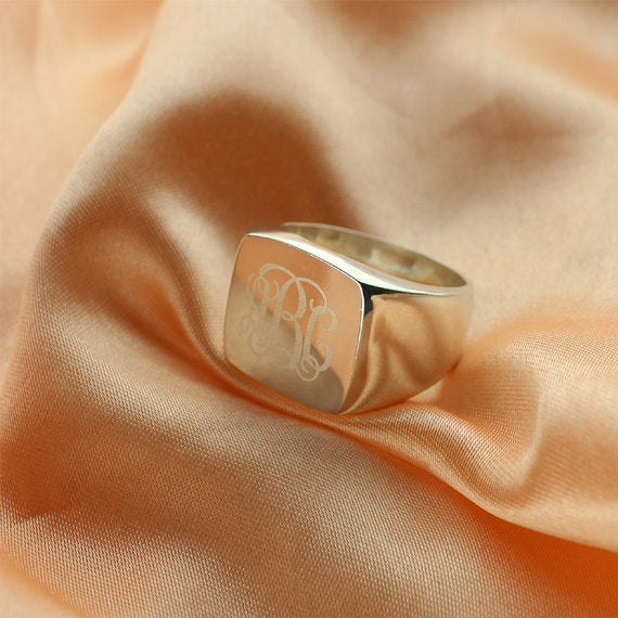 Engraved Square Designs Monogram Ring - Glamour