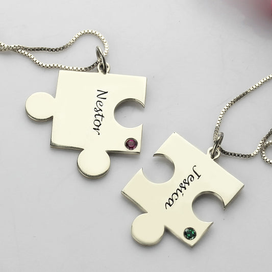 Engraved Puzzle Necklace for Couples Love Necklaces Silver